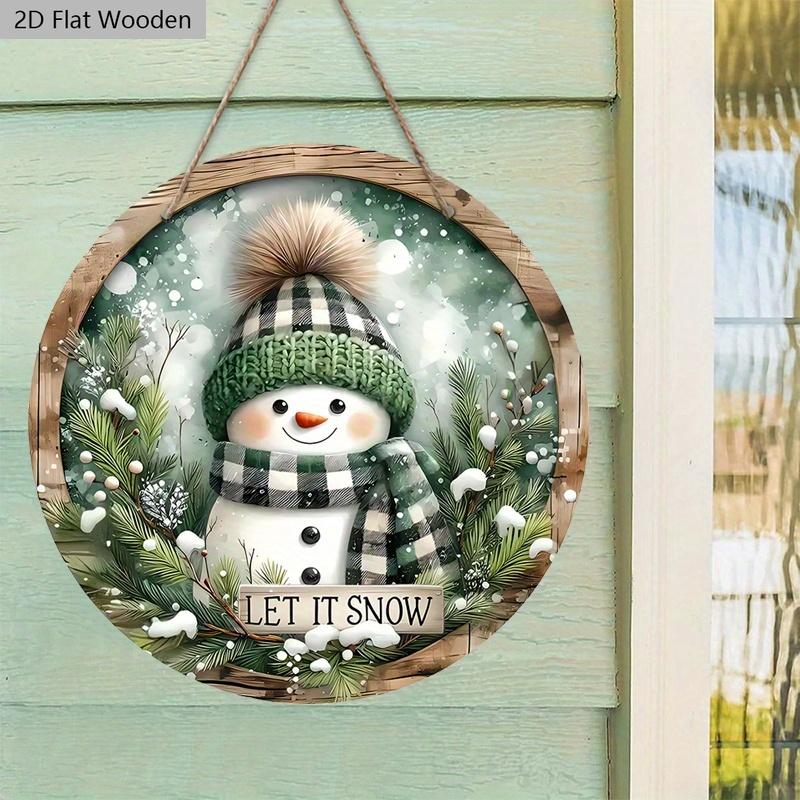 Wooden Christmas Sign with Buffalo Plaid & Snowman Pattern - Navidad Round Sign for Front Door Wall Hanging Decor - Ideal Christmas Decoration