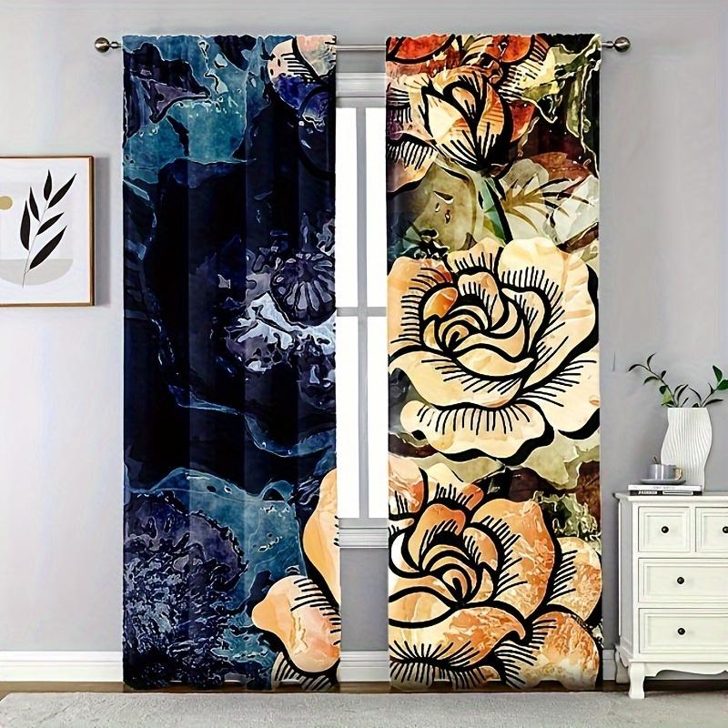 2 st Heminredningsgardiner Röd Rosa Blomma Alla hjärtans dag Gardinset Stångficka Gardin För Kök Café Vardagsrum Kontor Hem