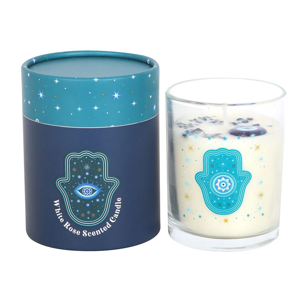 Something Different Hand of Hamsa White Rose Crystal Candle