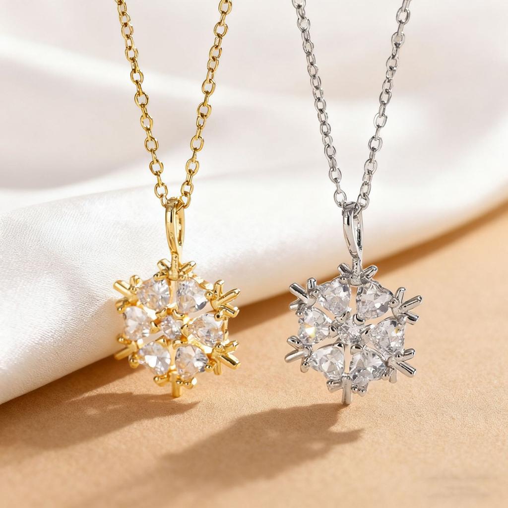 Diamond‑Inlaid Snowflake Light‑Luxury Women Necklace, Niche‑Designed Simple Exquisite Versatile High‑Sense Collarbone Chain