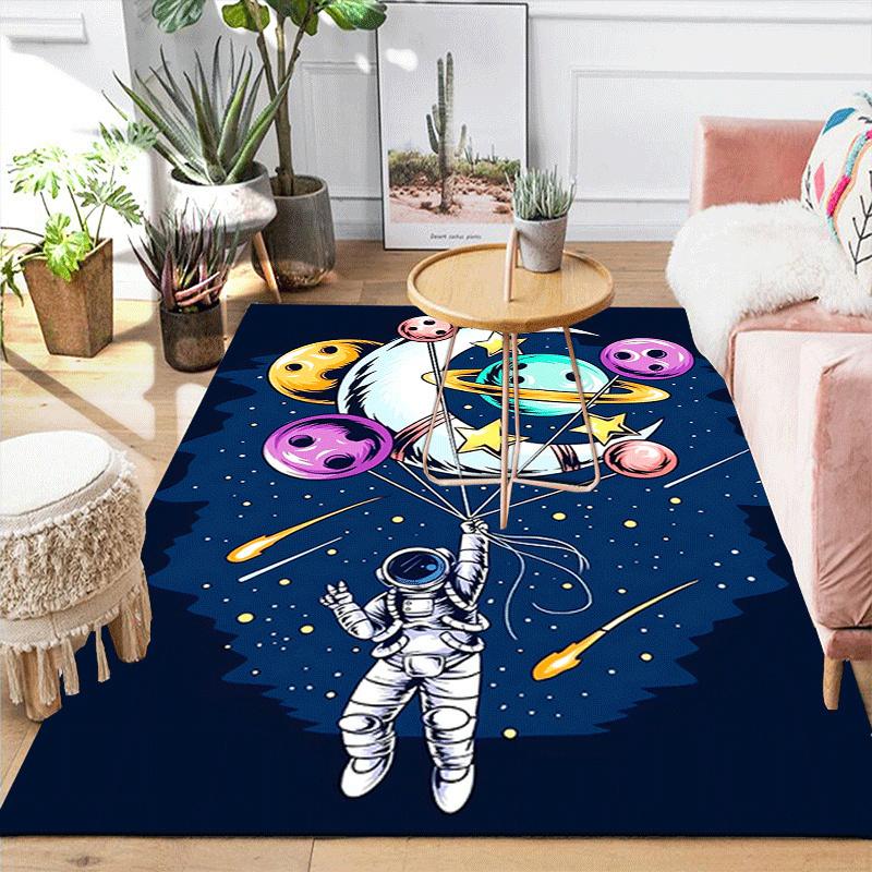 1pc Astronaut and planet Print, Design Indoor Area Rug - Soft, Anti-Slip, and Durable Gaming Room Decor for Bedroom