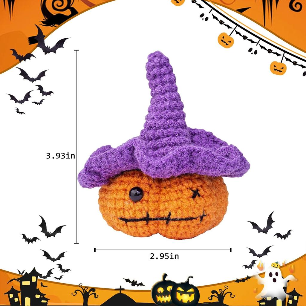 Funny Crochet Emotional Support Pumpkin Gifts Desktop Ornament Handmade Knitted Pumpkin Doll With Card Home Room Halloween Decor