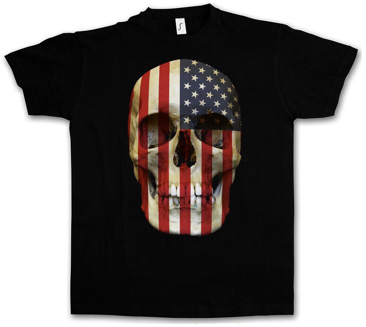 USA STARS  STRIPES SKULL FLAG T-SHIRT Banner America US Biker Club Deathead S