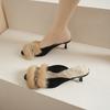 Baotou Slippers Autumn New Pointed Toe Shallow Suede Rhinestone Plush Non-slip High Heels
