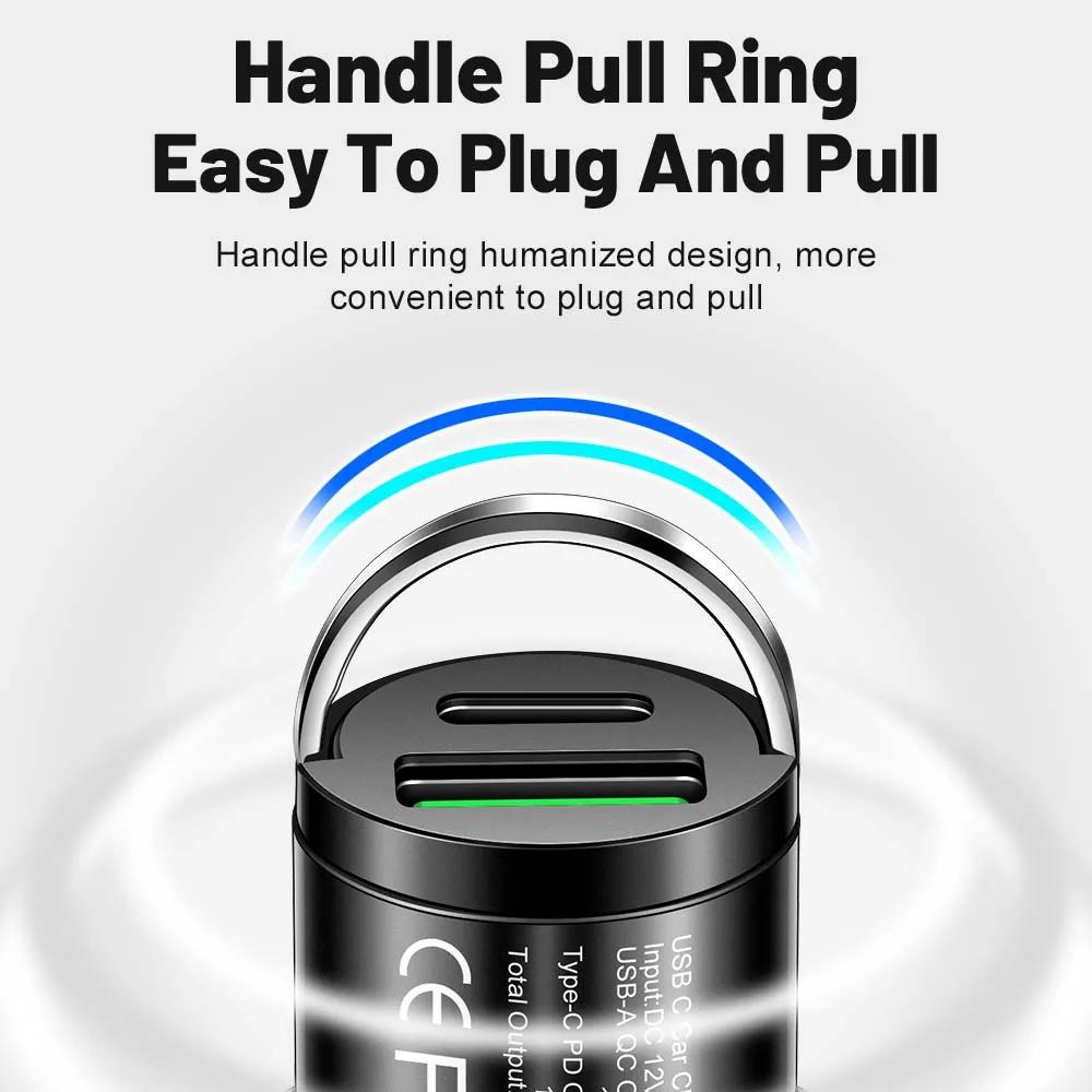 100W Mini Car Charger with Pull Ring QC3.0 PD Fast Charging 12-24V for iPhone Xiaomi Samsung Huawei Universal for All Car Models