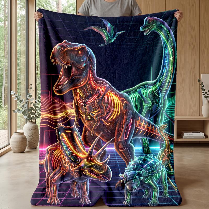 Neon Dinosaurs Galaxy Theme blanket Lightweight Warm Flannel Blanket Decorative Throw Blanket for Home Decoration