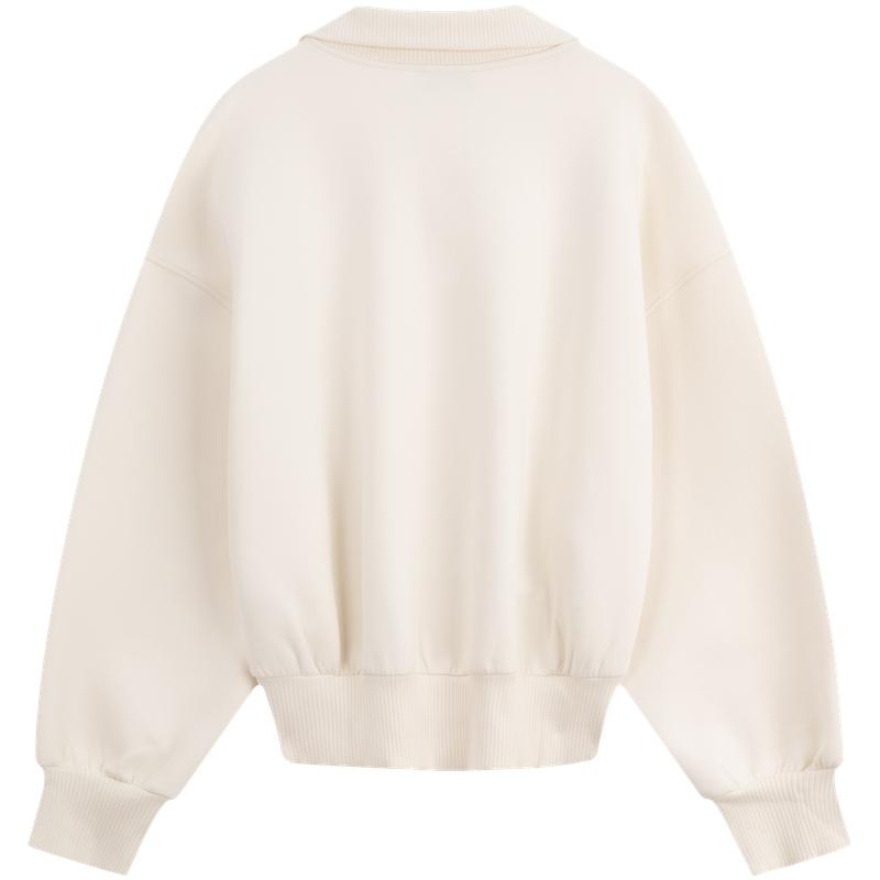 Calvin Klein American Vintage Casual Loose V-Neck Short Sweatshirt Women sweatshirt Milk-White J224688