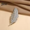 Oxidation-proof Brooch Feather Design Pin for Women Rhinestones Inlaid Sweater