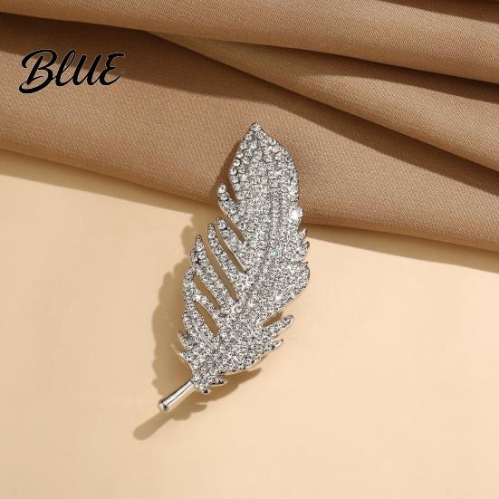 Oxidation-proof Brooch Feather Design Pin for Women Rhinestones Inlaid Sweater