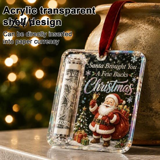 Holiday Hanging Money Holder Christmas Cash Gift Ornament, Clear Acrylic Holder, Xmas DIY Box Tree Decoration, Funny Ways To for Christmas,