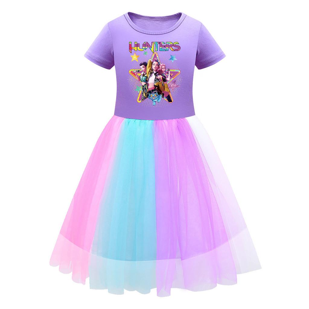 

Дитяча Сукня для Дівчинки Hunters Rumi Mira Zoey З Сценічним Принтом Сітчаста Райдужна З Круглим Вирізом Короткий Рукав Повсякденна Бавовняна 130cm