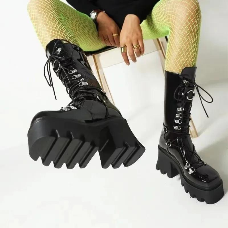 Women High Boots Cosplay Mid-calf Boots High Platform Wedges Boots 2025 New Designer Gothic Shoes for Women Botas Zapatos Mujer