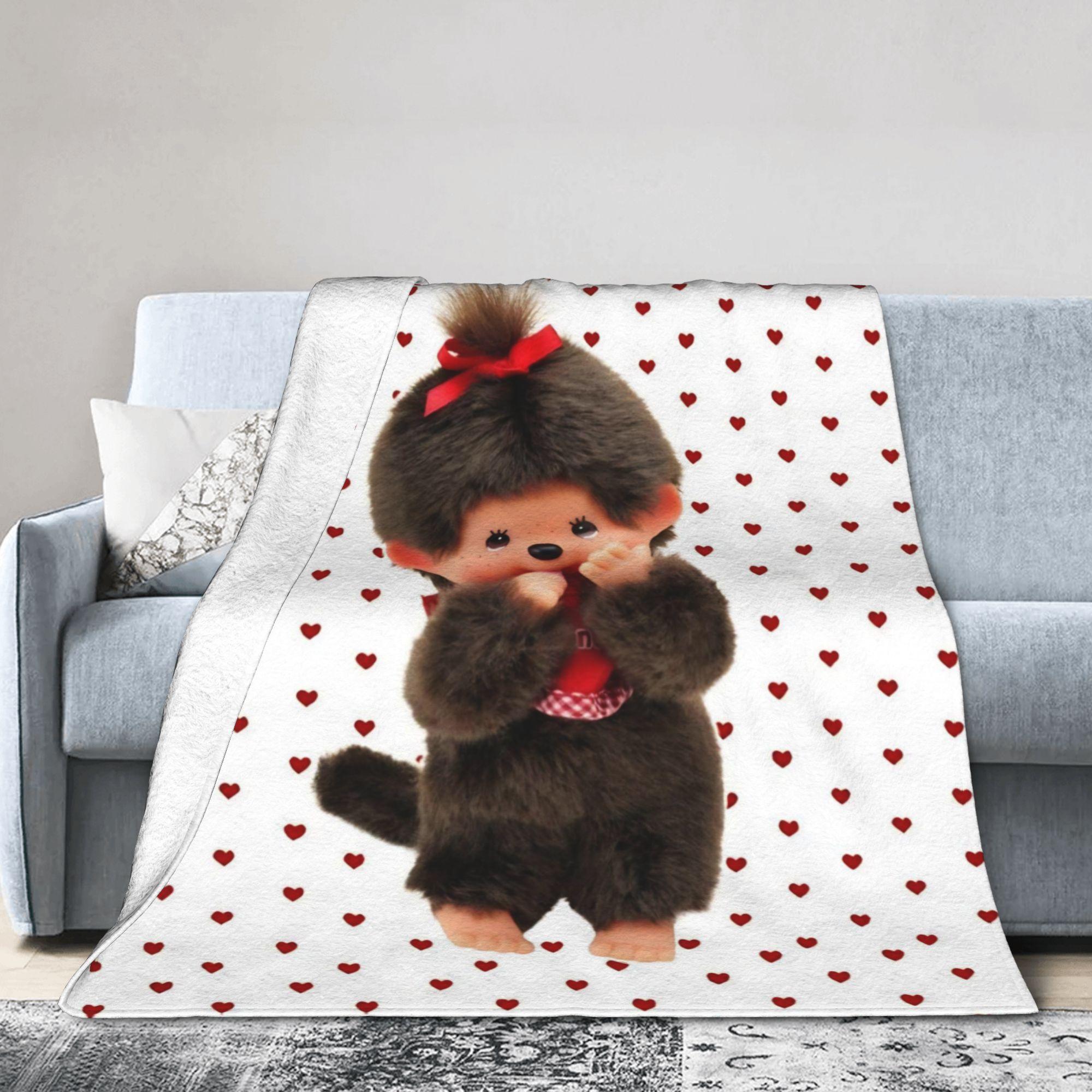 Monchhichis Kun Chan Couple Knitted Blankets Cute Cartoon Flannel Throw Blanket Sofa Printed Lightweight Bedspread Multifunction 75X95CM