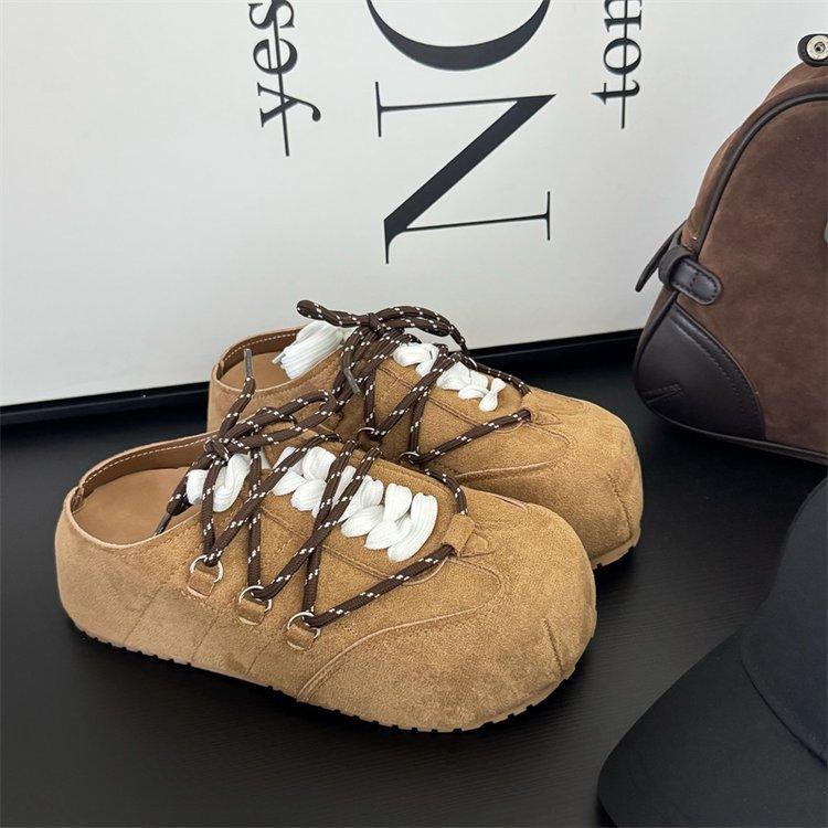 

Женские летние новые кожаные туфли-шлепанцы Баотоу на платформе, увеличивающие рост, универсальные ретро полушлепанцы женские 40 хаки