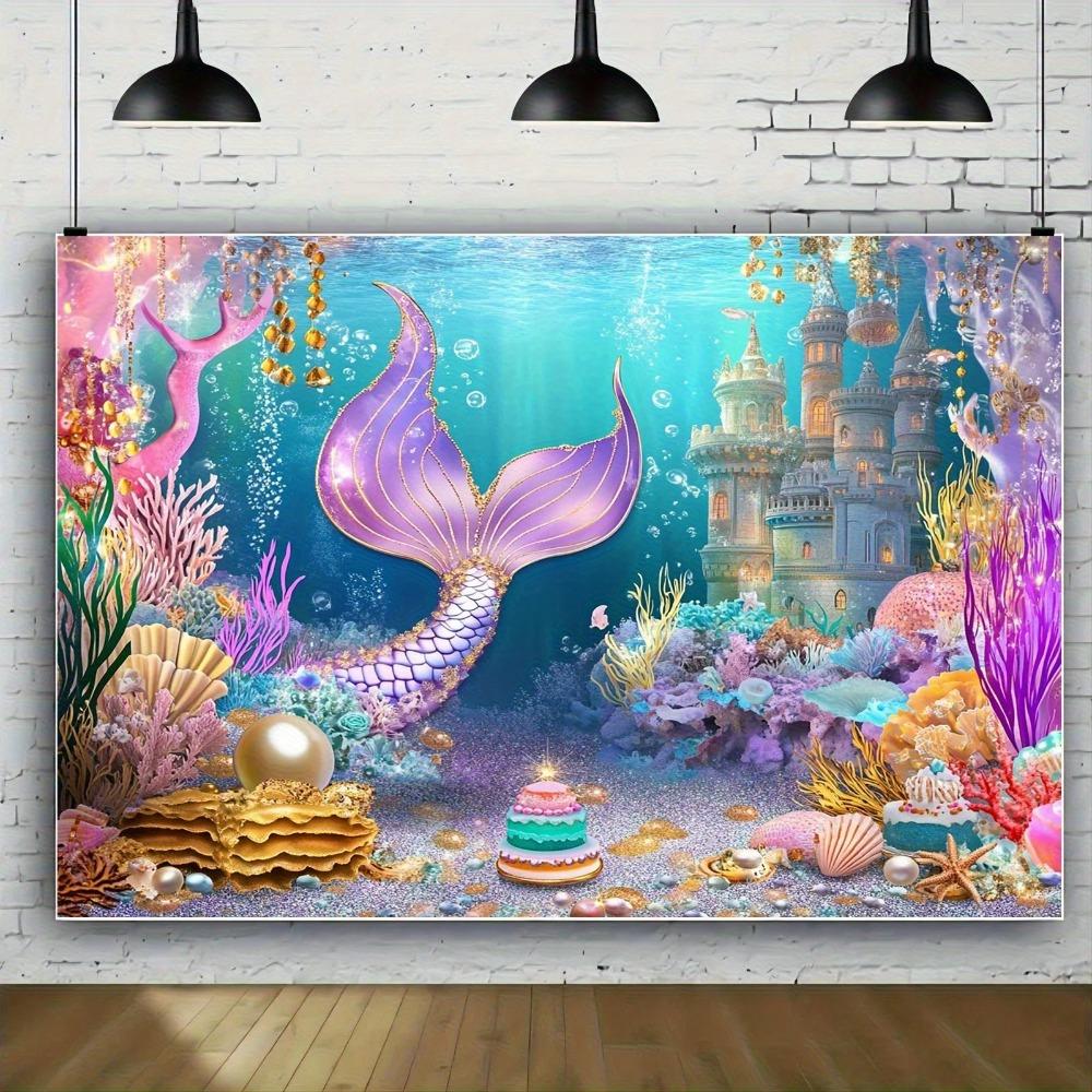 Underwater Ocean Mermaid Tail Theme Party Decoration Background Mermaid Coral Castle Birthday Decoration Photography Background