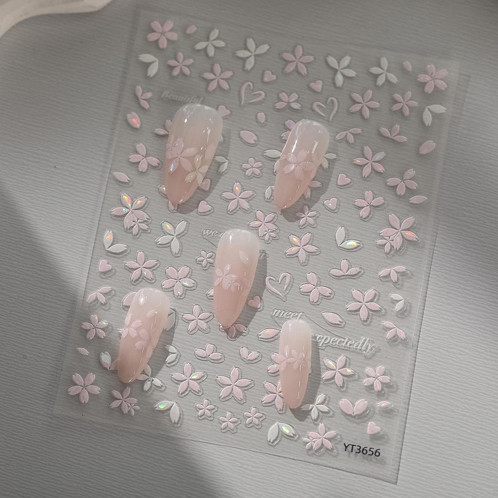 Pink Cherry Blossom Iridescent Shell Nail Stickers with Adhesive Backing - YT3656