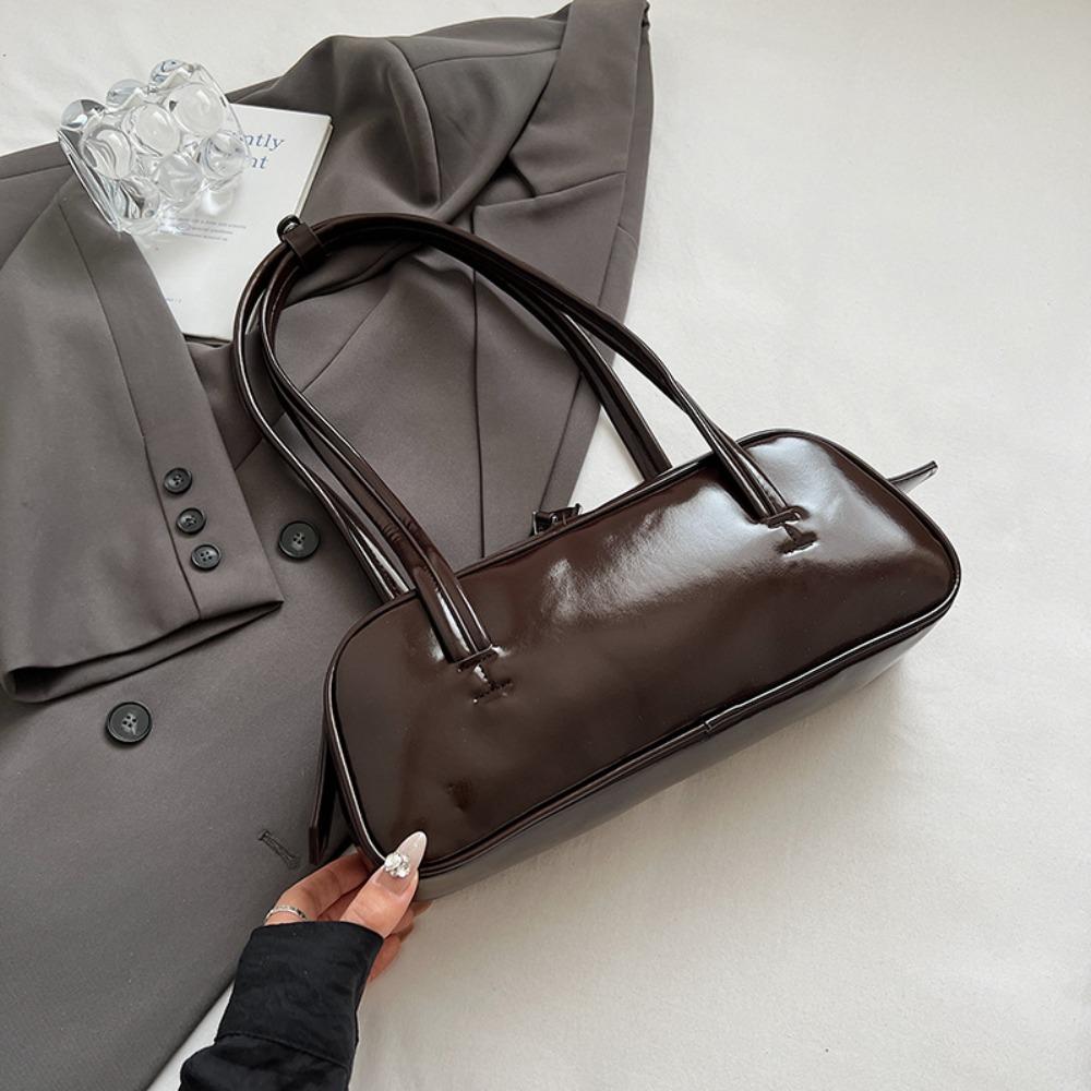 

Французский стиль Бостонская сумка через плечо Большая вместимость Женские сумки Модная полиуретановая сумка для боулинга Сумка под мышкой кофейный