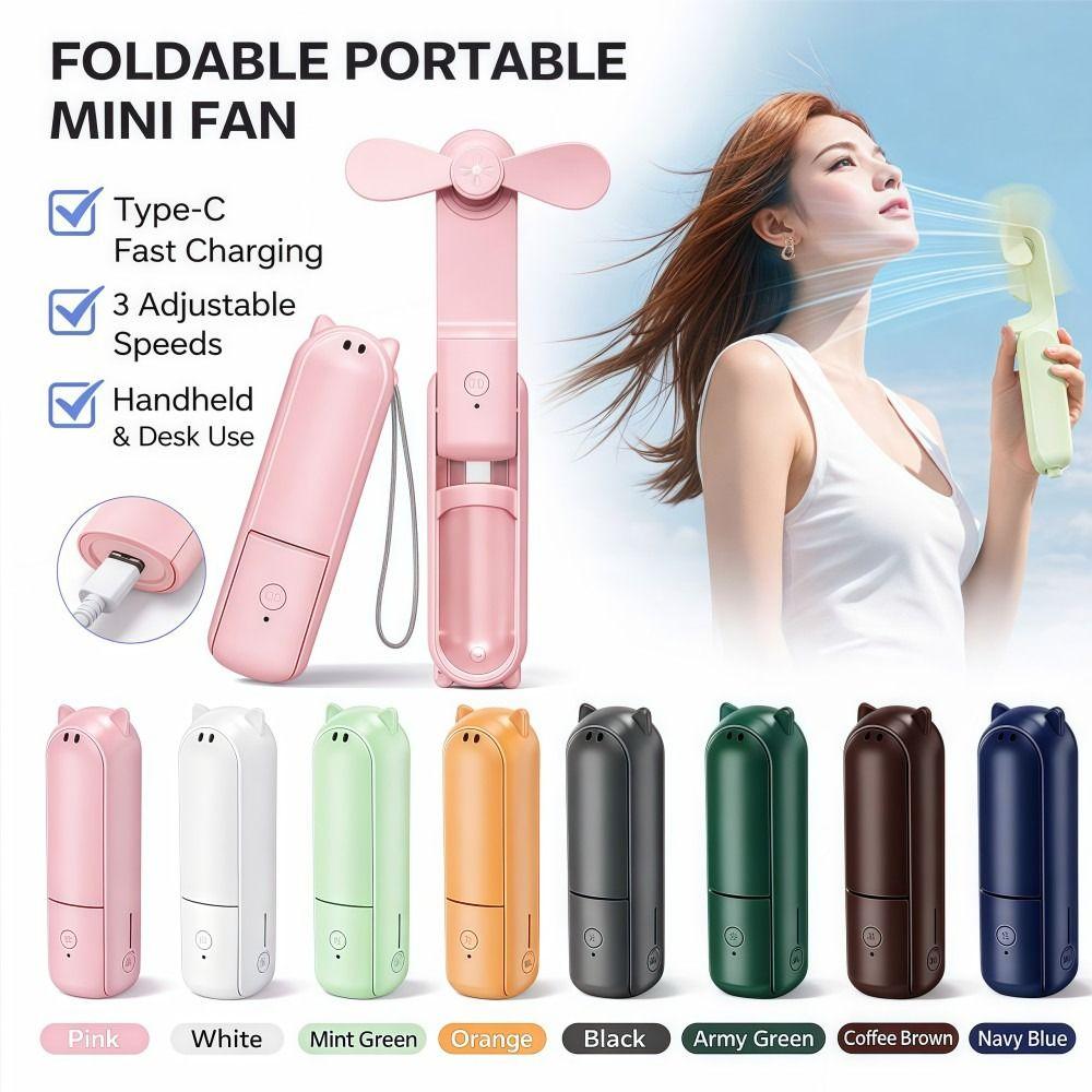 USB Rechargeable Handheld Mini Fan 3 Gears Pocket Silent Fan Folding Flashlight Fan  Summer Outdoor