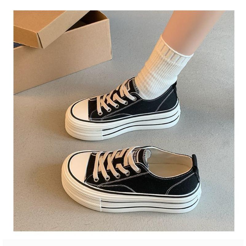Platform canvas shoes women's spring new versatile casual sports board shoes small height increase white shoes