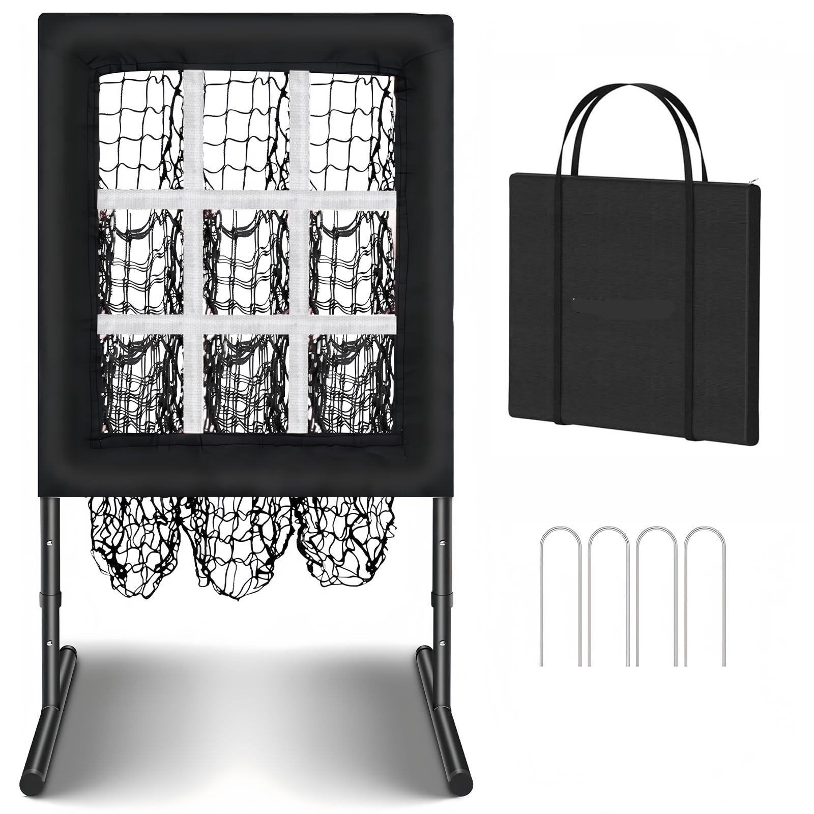 

FNRPQB Сетка для питчинга 9 ячеек Бейсбольная сетка Сетка для питчинга Регулируемая по высоте Сетка для отбивания для практики питчера Легкая Хранение и Портативность чёрный