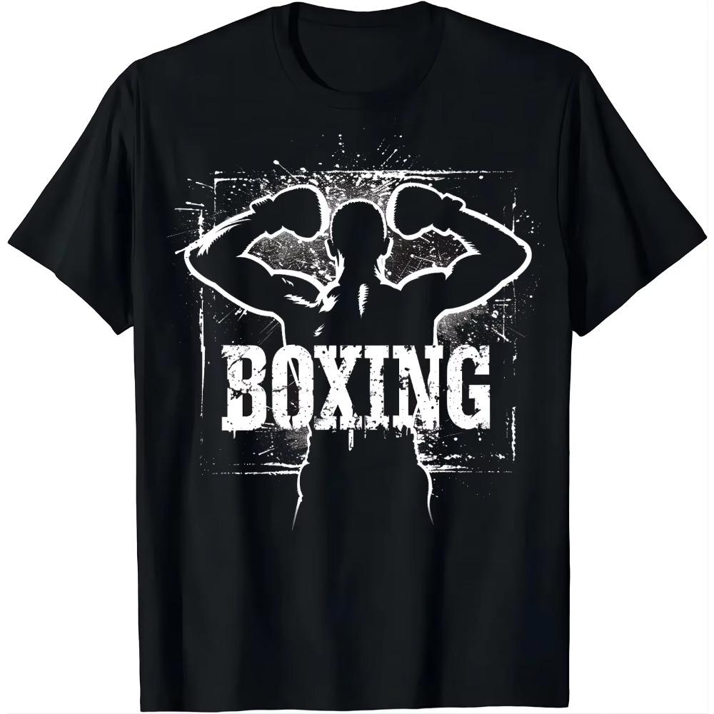 Street-style Boxing T-shirt with White Graphic Unique Design T Shirts  Graphic T Shirts Men Clothing Tops Camisetas Ropa Hombre
