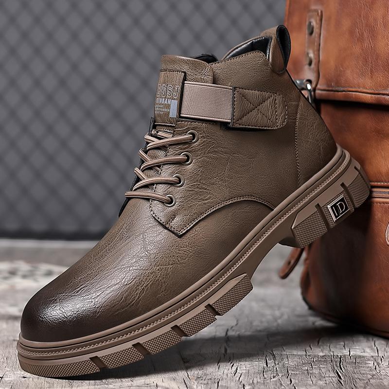 Fashion Retro Autumn Winter Cow Leather Ankle Boots for Men Fashion Non-slip Casual Designer Platform Shoes Man Warm Outdoor Man Boots