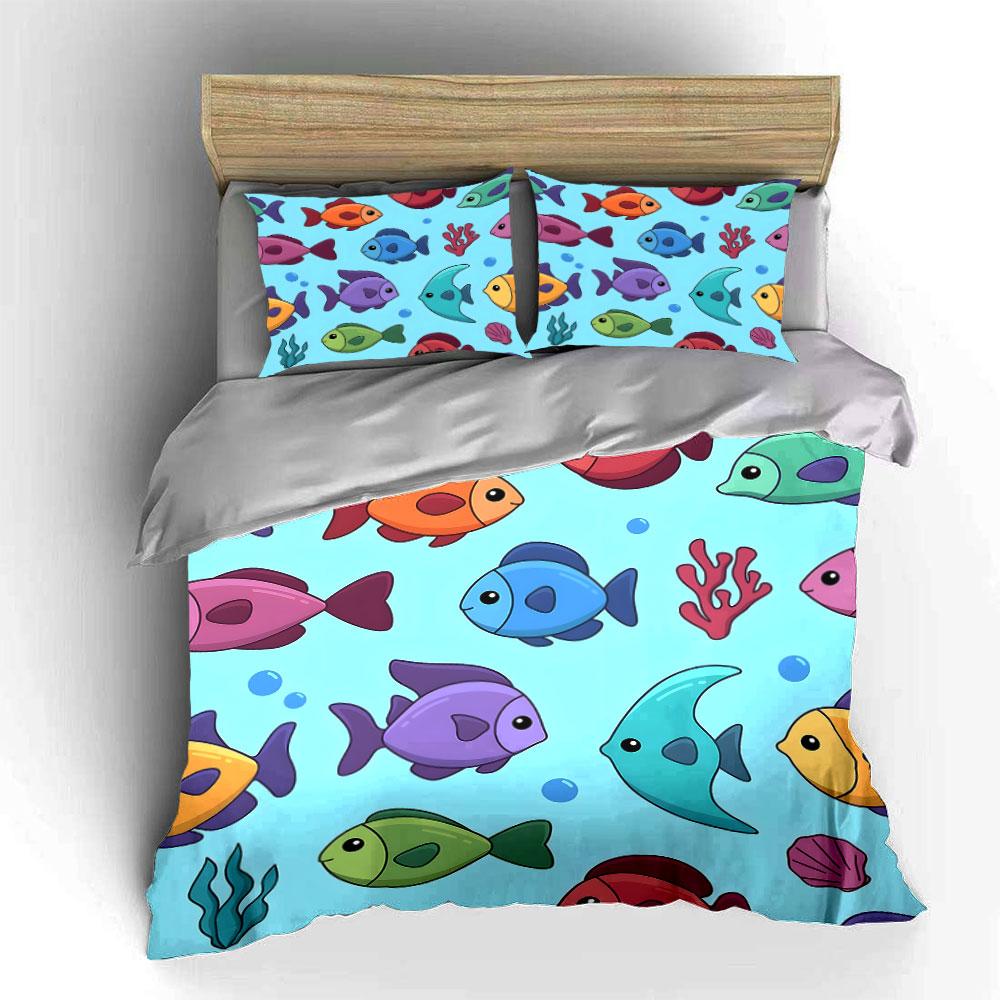 Whimsical underwater fish dance. Bedding sets Duvet covers Pillowcases(1* Duvet Cover 2* Pillowcases without duvet insert)