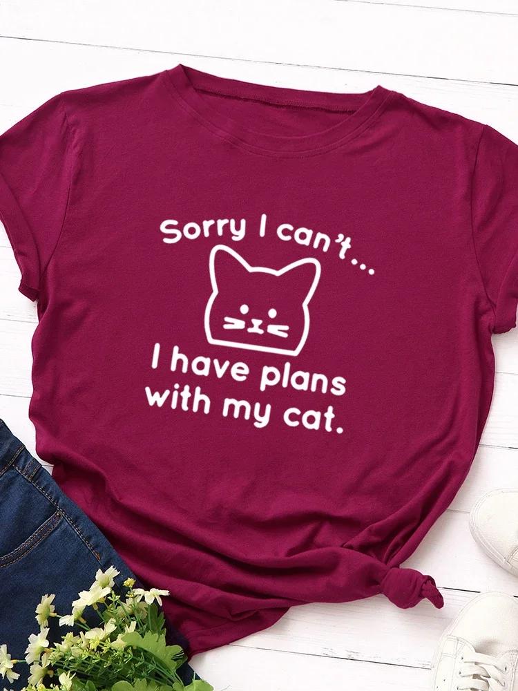 I Have Plan with My Cat Print T Shirt Women Short Sleeve O Neck Loose Tshirt Summer Women Causal Tee Shirt Tops Camisetas Mujer