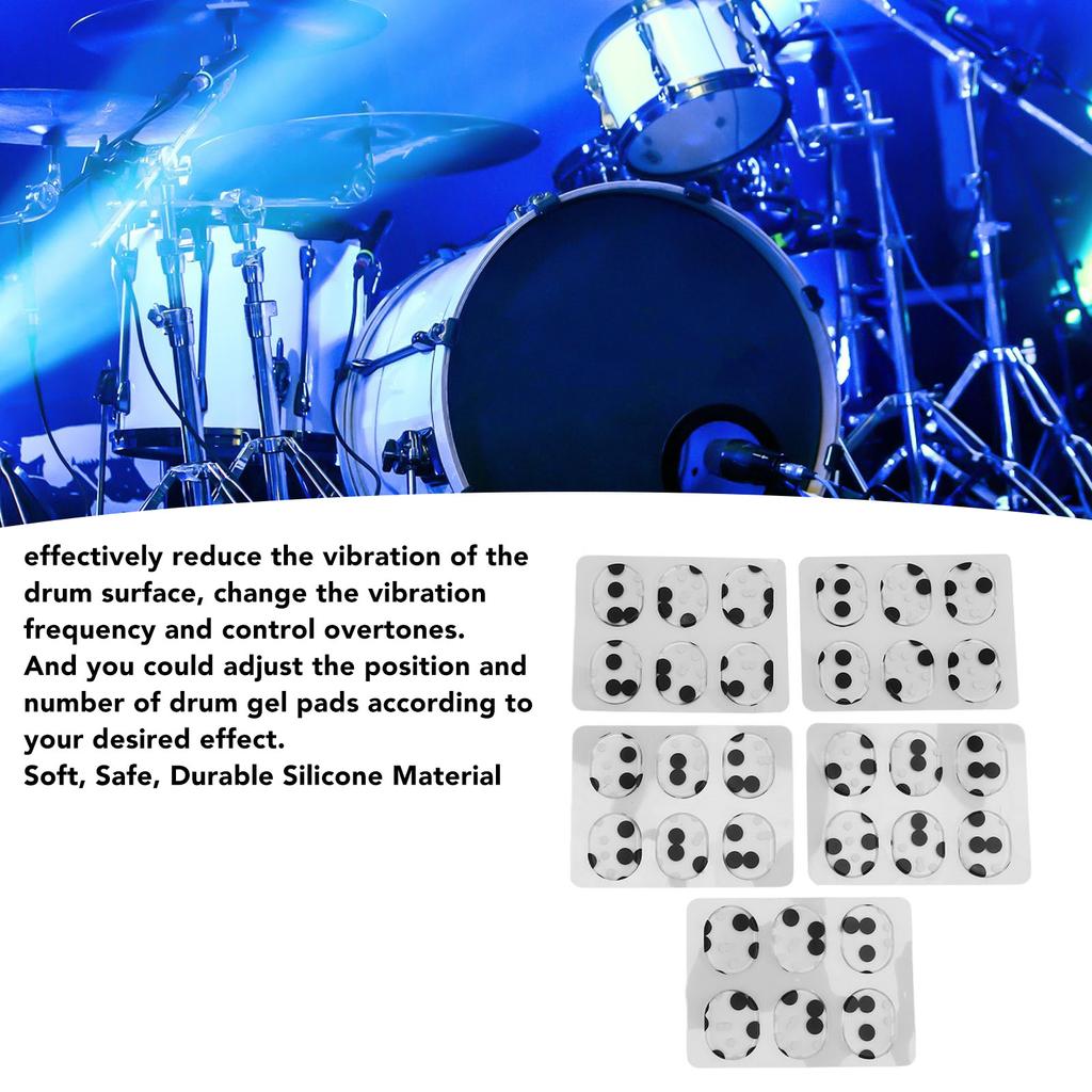 30Pcs Drum Dampener Gels Oval Shape Soft Safe Silicone Durable Easy To Use Drum Silencers for Cymbals Instruments