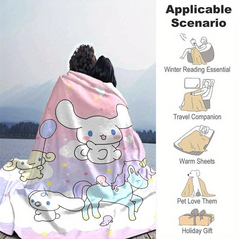 1pc, Sanrio Adorable Unicorn and Bunny Home Decor Blanket: Perfect Gift for Bedroom, Living Room, Travel, Camping, Car, Beach, Office Nap, Cozy Flanne