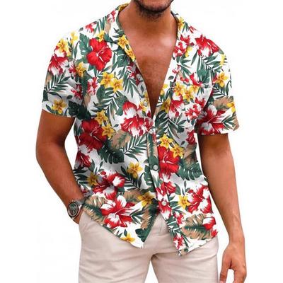 European And American Men'S Short-Sleeved Shirt 3D Printed Hawaiian Beach Casual Lapel Shirt