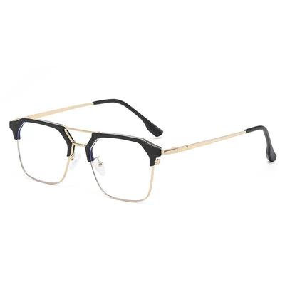 New Fashion Unisex Metal Frame Square Plain Glasses Gentle Black Double Beams Eyeglasses for Men Women