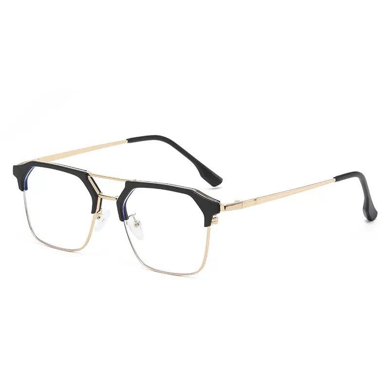 New Fashion Unisex Square Plain Glasses for Men Women Metal Frame Glasses Double beams Eyeglasses Gentle Black Ordinary Glasses