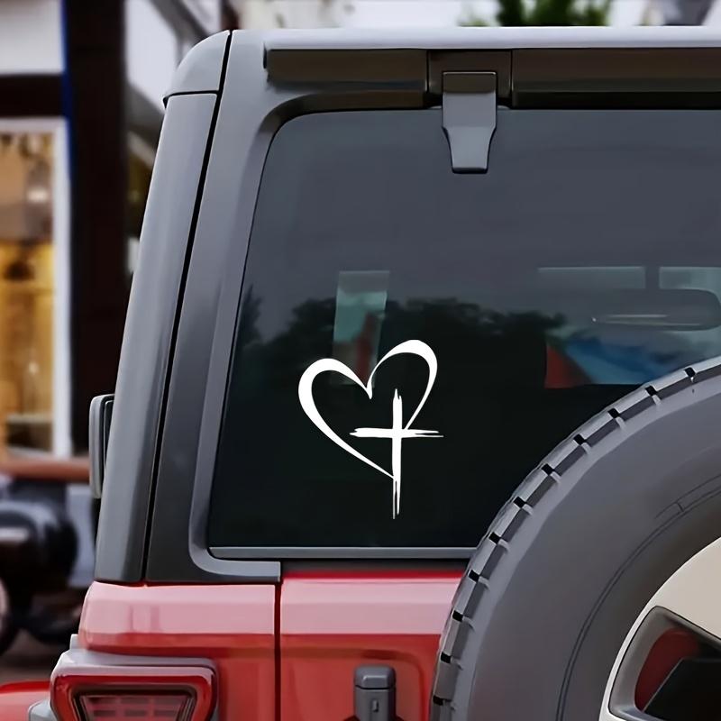 1pc Heart & Cross Car Sticker for Laptop, Truck, Vinyl Decal, Window Decoration, Stylish Waterproof White Stickers