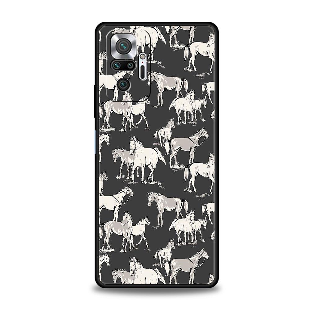 Animal Art Horse Phone Case For Xiaomi Redmi Note 14 13 5G 10 11 12 Pro Plus 4G 14C 13C 12C 10C Black Cover