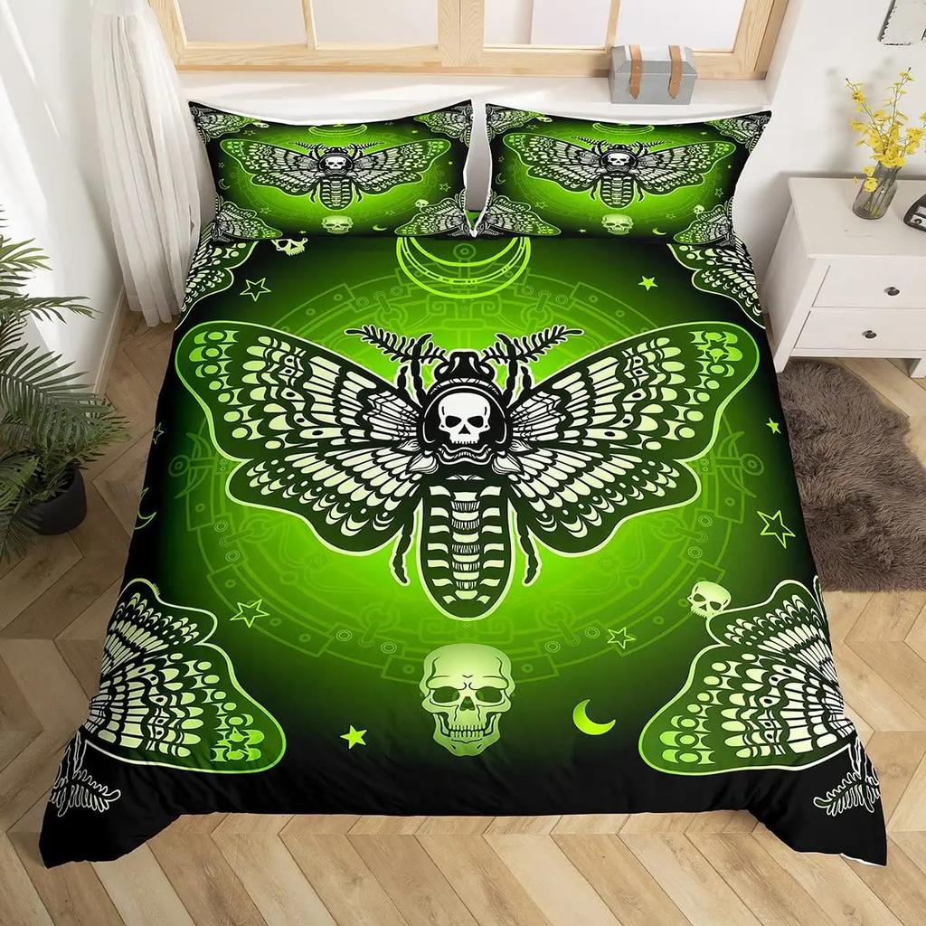 Death Moth Flowers King Queen Bedding Set Leaves Sun Moon Duvet Cover Gothic Animal Floral Comforter Cover Polyester Quilt Cover
