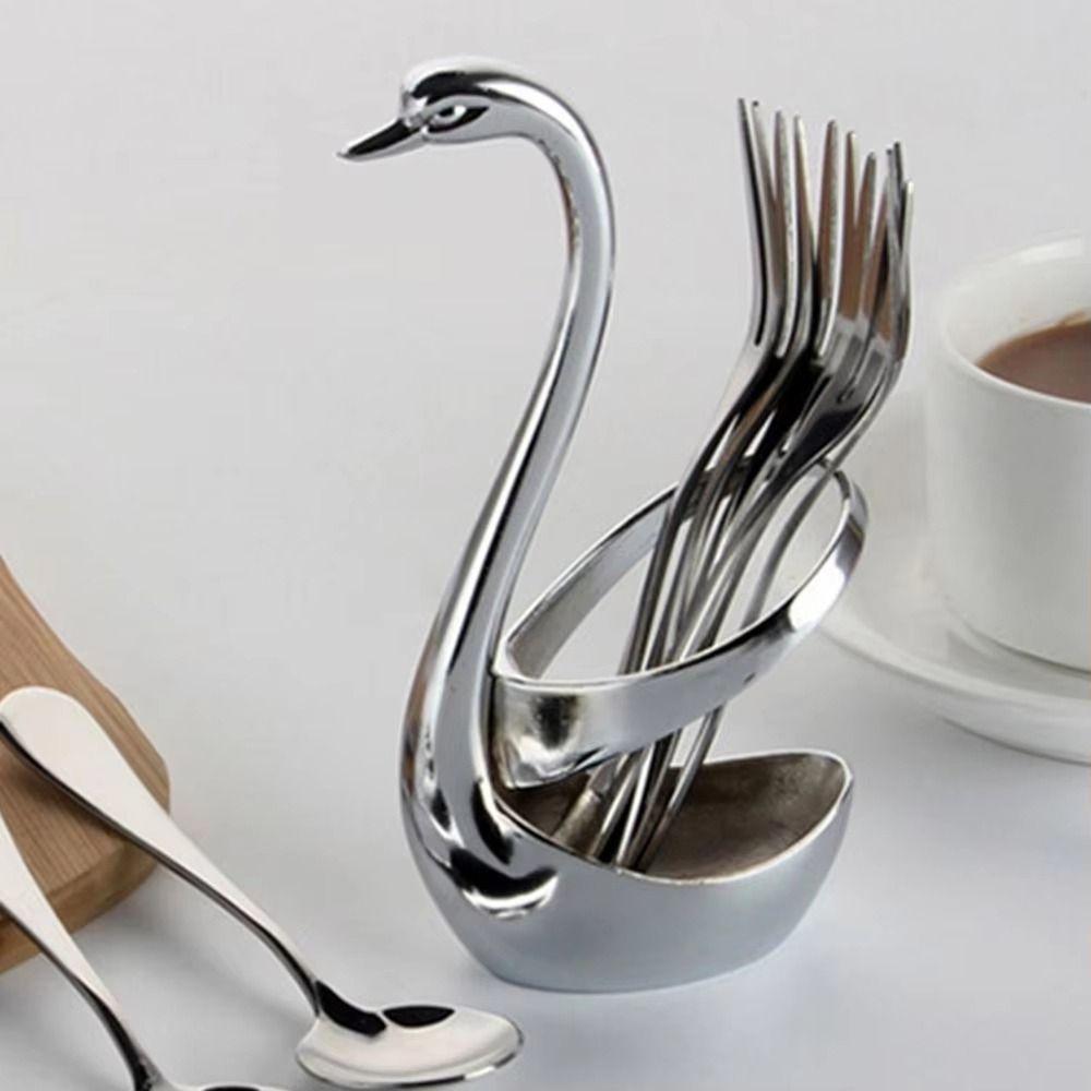 Anti-Rust Swan Fork Spoon Holder Decorative Swan Tableware Holder Swan Shape Cutlery Holder  Bar