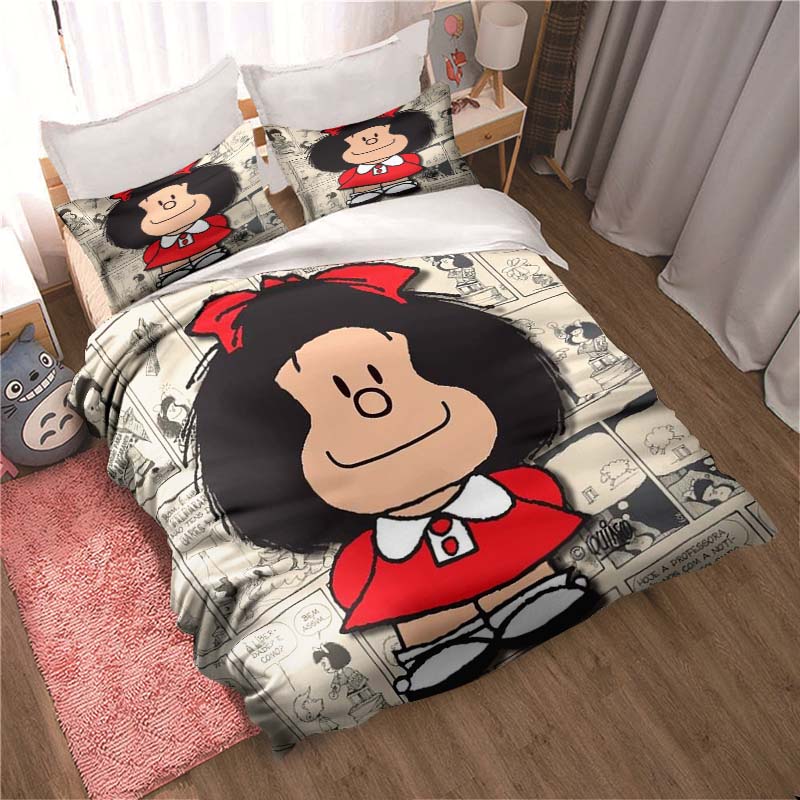 Kawaii Anime Mafalda All Season Twin Bedding Set 3 Piece Comforter Set Bed Duvet Cover Double King Comforter Cover Home Textiles