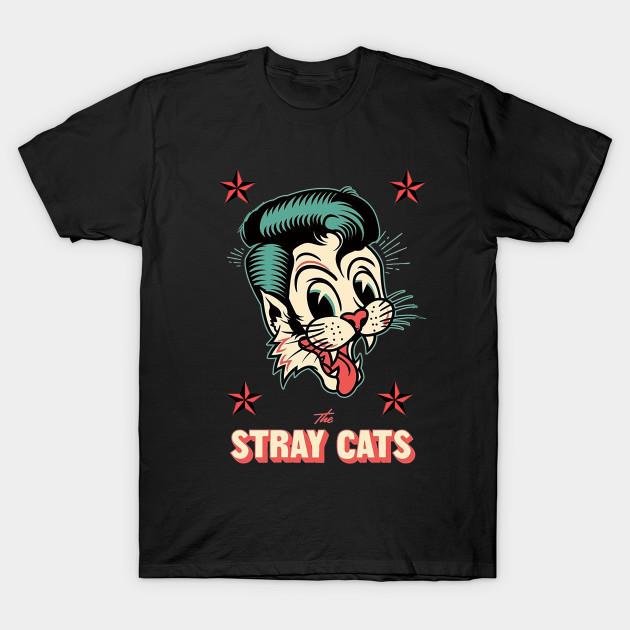 

Чоловіча чорна футболка з принтом The Stray Cats, бавовняна футболка з принтом на папері для перенесення без вирізання S чорний