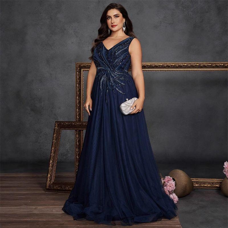 Wedding Dress Long Gown European and American Plus Size Elegant Evening Gown for Plus-Size Women, Embroidered and Beaded Mother of the Bride Dress