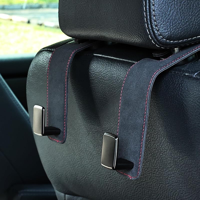 Car Seat Back Hook Metal With Suede Universal Vehicle Headrest Hangers Interior Storage Organizer For Purse Handbag Coat Grocery Bags 2 Pack Light