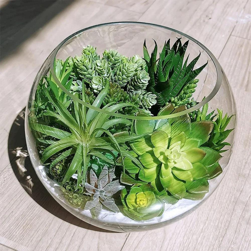 12pcs PVC Succulents Plants Green Faux Succulent Plant for Home Garden Small Bonsai Decor Flower Desktop Plants