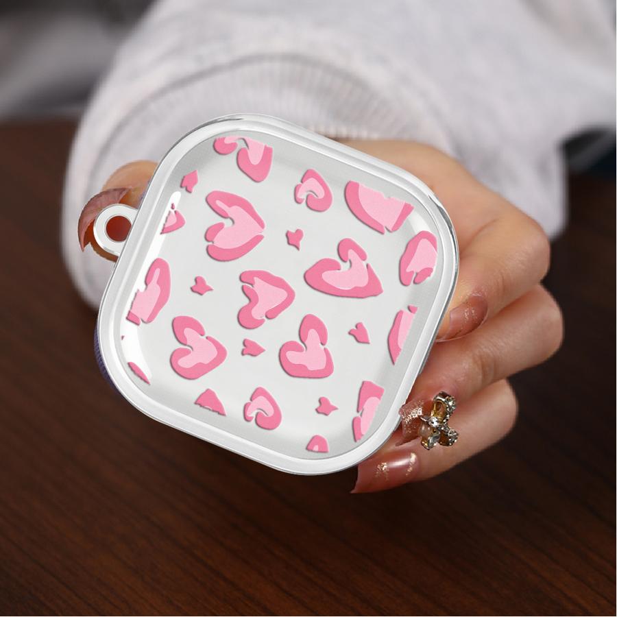 Case For Samsung Galaxy Buds 4Pro 3 FE 2Pro 4 Pro 3Pro 2 Live Clear Earphone Cases Cover With Hook Pink Leopard Print