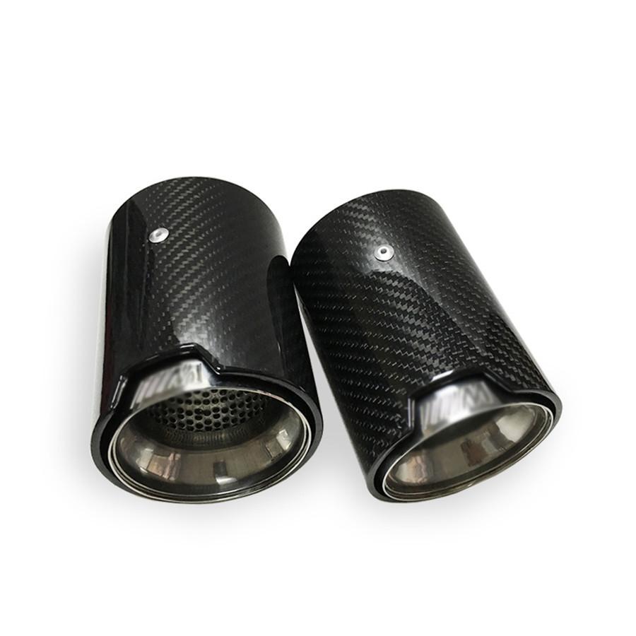 1×Universal Car Carbon Fiber Glossy Exhaust End Tail Tips 70mm Inlet 90mm Outlet