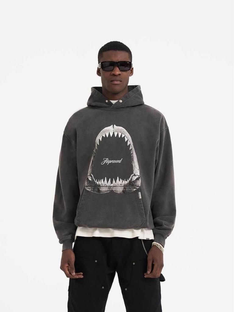 Megalodon Vintage Distressed Cotton Hoodie - Trendy High Street Style, Casual Loose Fit
