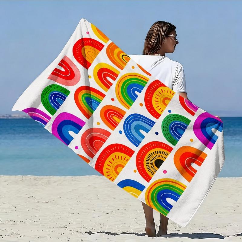 

1pc, Rainbow Theme Extra Large Soft Beach Towel,Multicolor Arc Print Pattern, Microfiber Bath Towel,Quick-Drying,Super Absorbent W30*H60(CM)