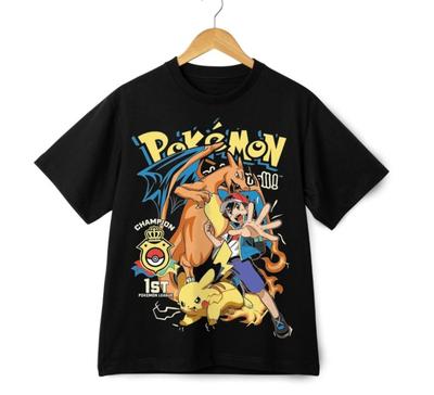 NEUES Pokémon Champion Pikachu Glurak T-Shirt - Cooles Retro Anime Streetwear T-Shirt