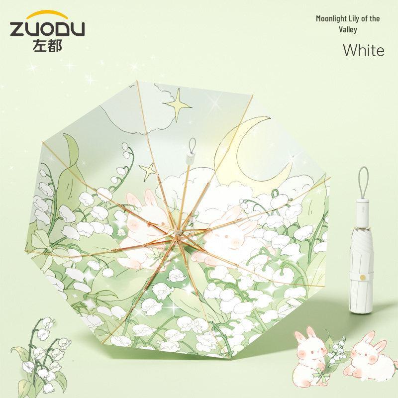 ZUODU ZD157 Cartoon Illustration Three-Fold Sun Umbrella
