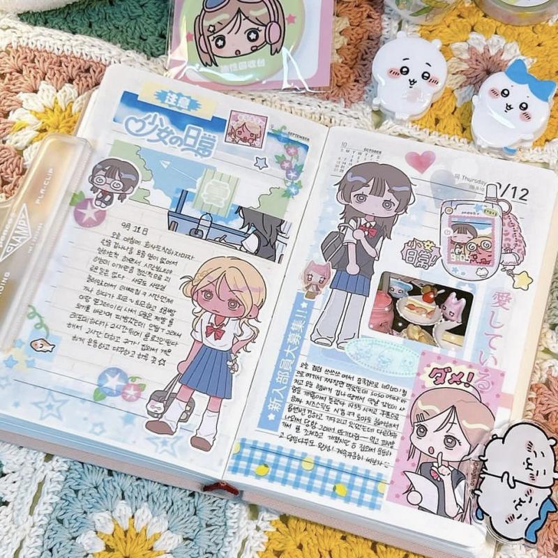 1 Sheet Korean Kawaii Y2K Decals Cute Sweet Cool Japanese Shibuya Girl Sticker Hand Account Diary Scrapbook Decorative Stickers