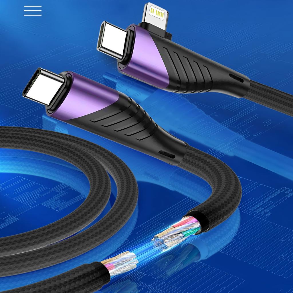 Type C&Lighting To Type C Cable Fast Charging Cable for IPhone 14 13 12 11 Pro Max Xs IPad Android Data Wire